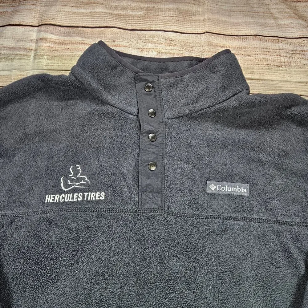 Columbia Men's Black XXL Fleece Pullover Snap Sweatshirt Hercules Tire Embroider